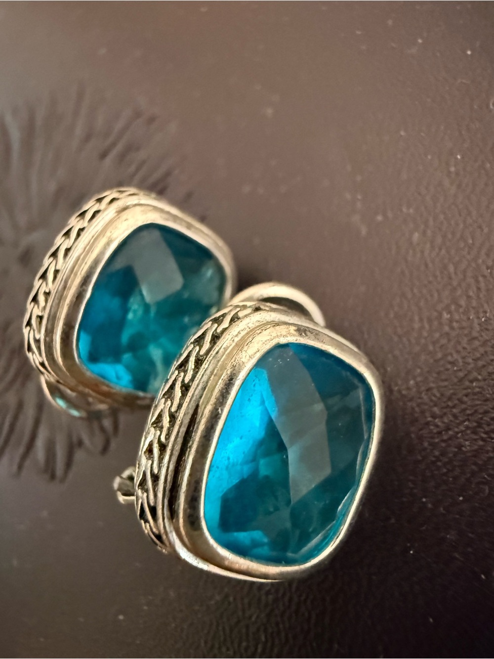 Sterling-Style Silver Earrings with Faceted Teal Blue Stones